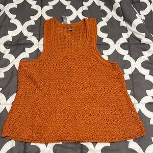 NWT Aerie Chunky Crochet Open Knit Tan Tank Top Scoop Neck